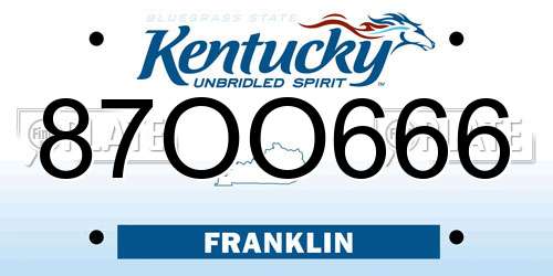 87OO666 Kentucky License Plate