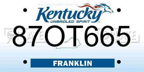 87OT665 Kentucky License Plate