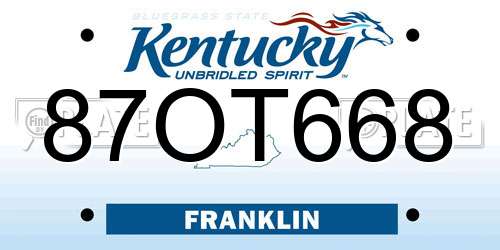 87OT668 Kentucky License Plate