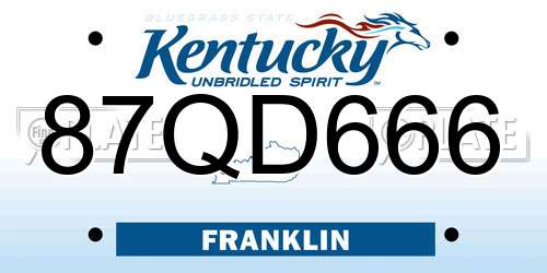 87QD666 Kentucky License Plate
