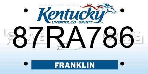 87RA786 Kentucky License Plate