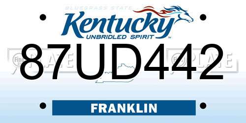 87UD442 Kentucky License Plate