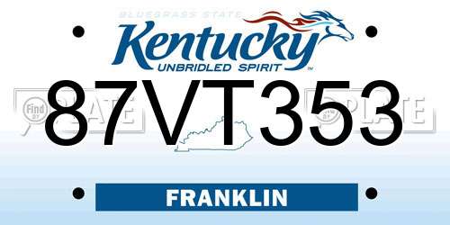 87VT353 Kentucky License Plate