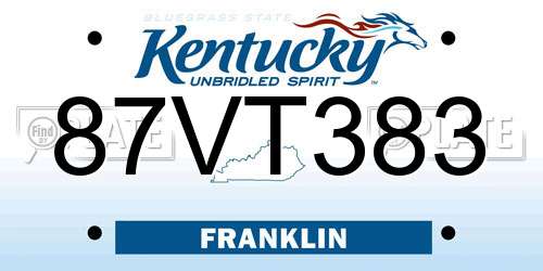 87VT383 Kentucky License Plate