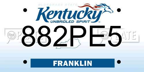 882PE5 Kentucky License Plate