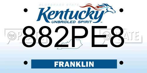 882PE8 Kentucky License Plate