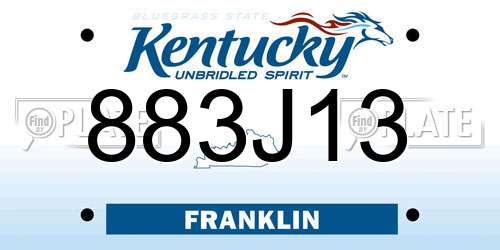 883J13 Kentucky License Plate