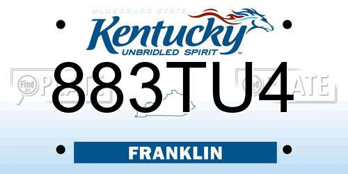 883TU4 Kentucky License Plate