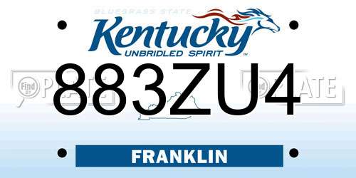883ZU4 Kentucky License Plate