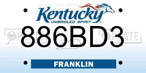 886BD3 Kentucky License Plate