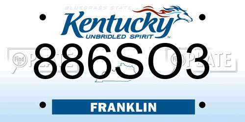 886SO3 Kentucky License Plate