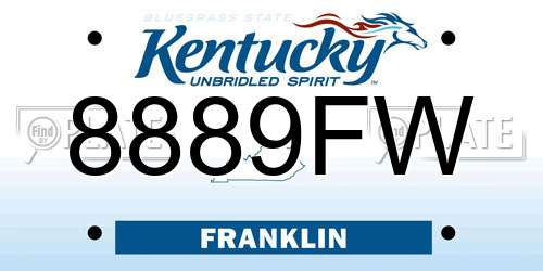 8889FW Kentucky License Plate