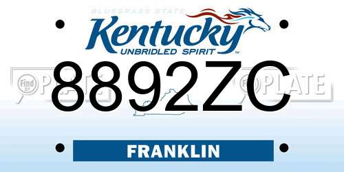 8892ZC Kentucky License Plate