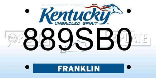 889SB0 Kentucky License Plate