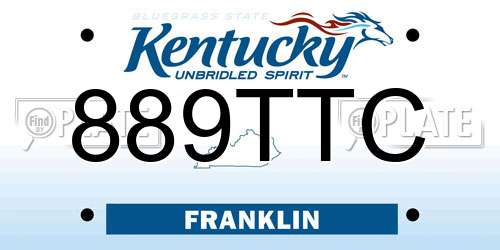 889TTC Kentucky License Plate