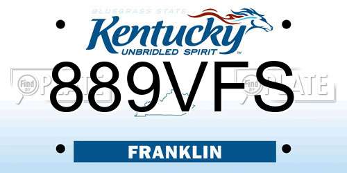 889VFS Kentucky License Plate