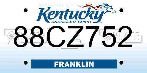 88CZ752 Kentucky License Plate