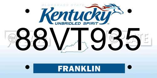 88VT935 Kentucky License Plate