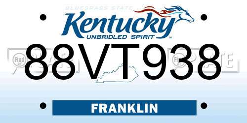 88VT938 Kentucky License Plate
