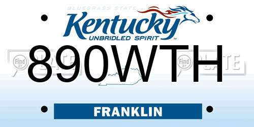 890WTH Kentucky License Plate