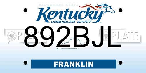 892BJL Kentucky License Plate