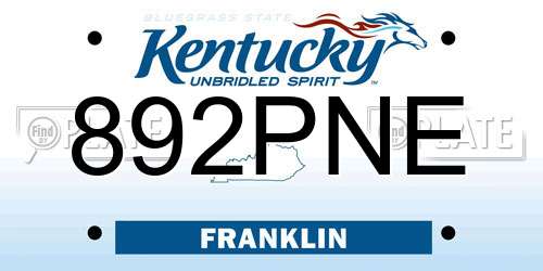 892PNE Kentucky License Plate