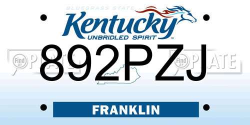 892PZJ Kentucky License Plate