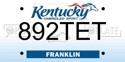 892TET Kentucky License Plate