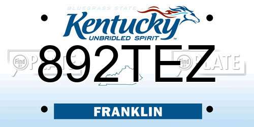892TEZ Kentucky License Plate