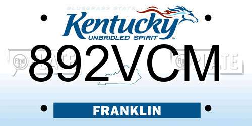 892VCM Kentucky License Plate