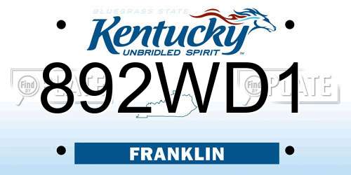 892WD1 Kentucky License Plate
