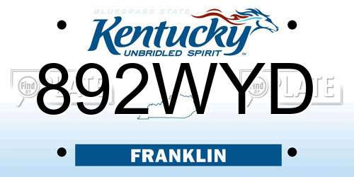 892WYD Kentucky License Plate
