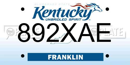 892XAE Kentucky License Plate