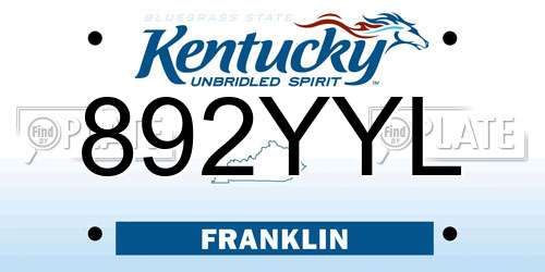 892YYL Kentucky License Plate