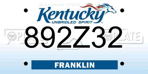 892Z32 Kentucky License Plate