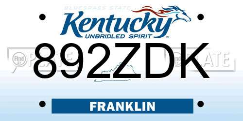 892ZDK Kentucky License Plate