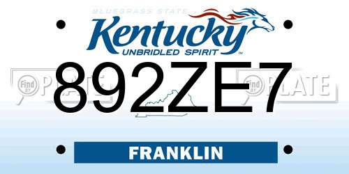 892ZE7 Kentucky License Plate