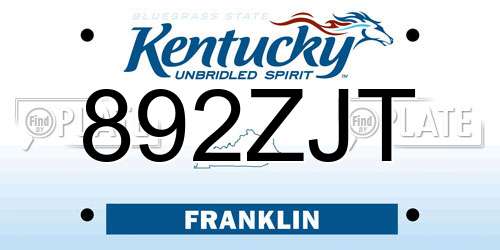 892ZJT Kentucky License Plate