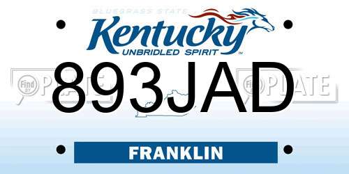 893JAD Kentucky License Plate