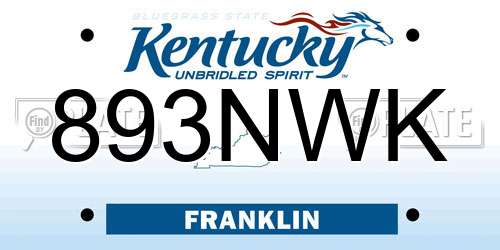 893NWK Kentucky License Plate