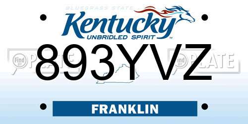 893YVZ Kentucky License Plate