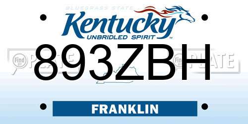 893ZBH Kentucky License Plate