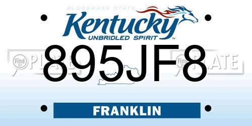 895JF8 Kentucky License Plate