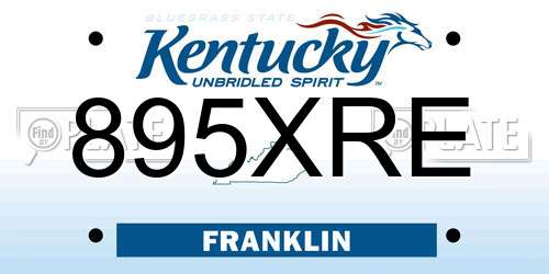895XRE Kentucky License Plate
