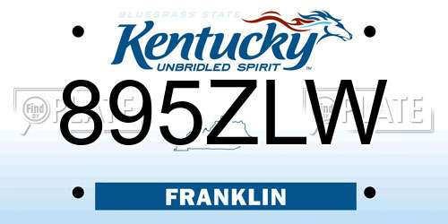 895ZLW Kentucky License Plate