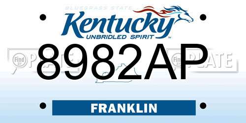 8982AP Kentucky License Plate