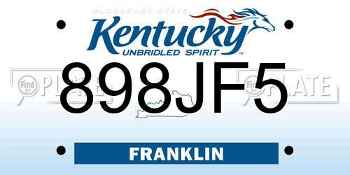 898JF5 Kentucky License Plate
