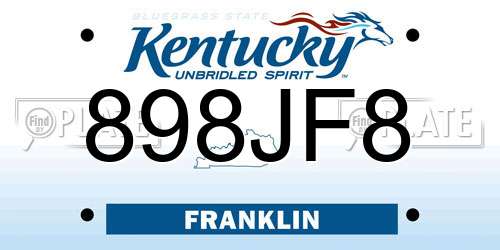 898JF8 Kentucky License Plate