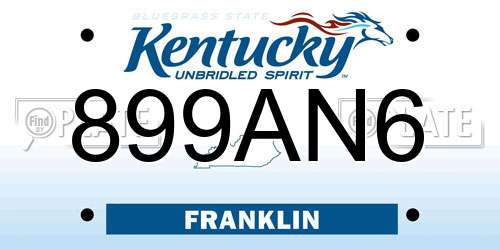 899AN6 Kentucky License Plate