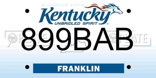 899BAB Kentucky License Plate